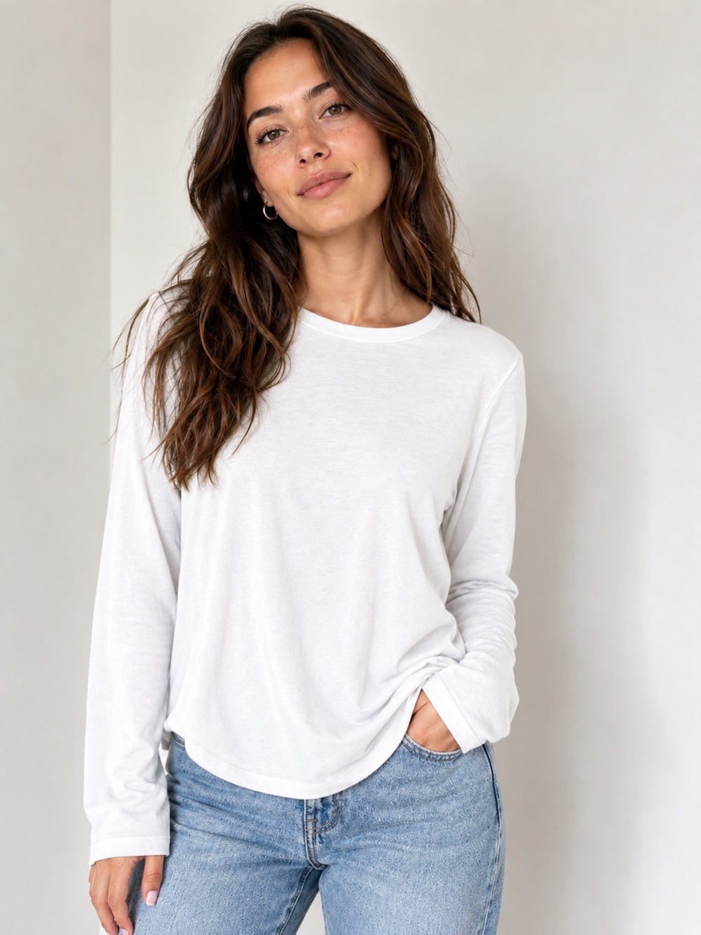 GAP Classic Crewneck Long-Sleeve Top - White